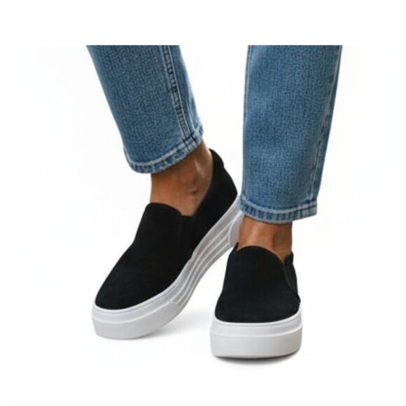 J SLIDES NYC Women's Black Silk Suede Aileen Slip On Platform Sneakers - Size 9 - Picture 2 of 14